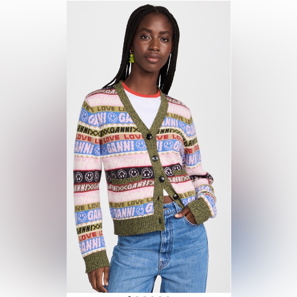 Ganni graffic multicolor  logo cardigan sweater NWT